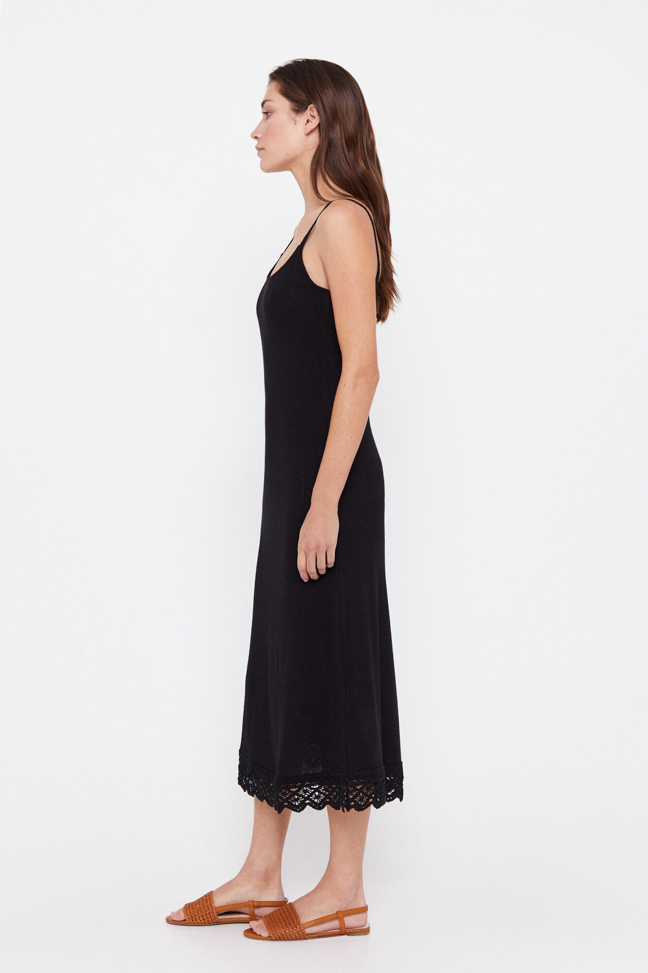 Vestido de tricô com detalhes em crochê - Preto