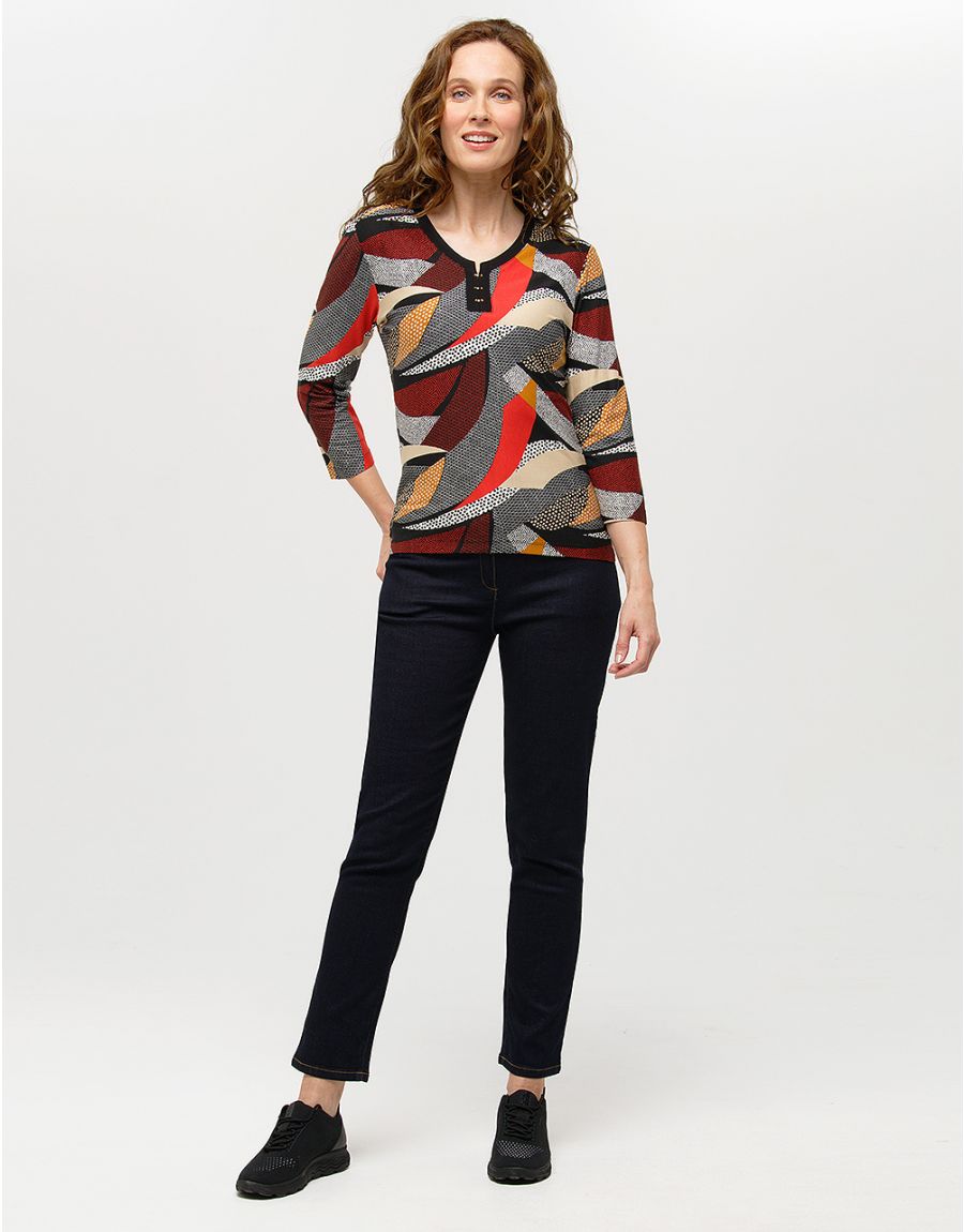 T-shirt gris rouge motifs