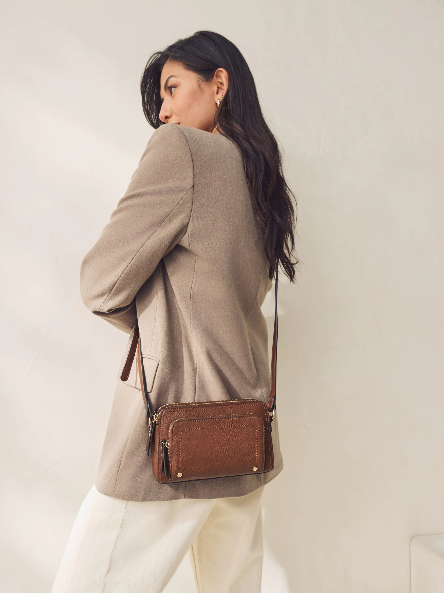 Lichtbruin - Crossbodytas met dubbele rits