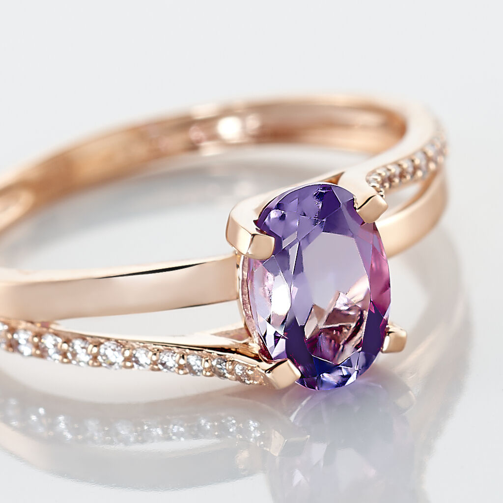 Bague Marie-eva Or Rose Amethyste Et Oxyde De Zirconium