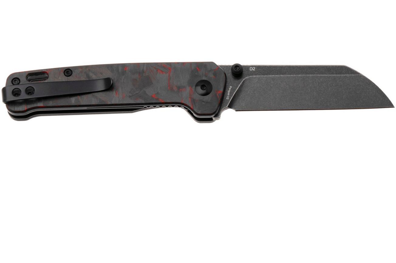 QSP Knife Penguin V2 QS130V2-F2 Blackwashed D2, G10 Shredded Carbon Overlay, zakmes
