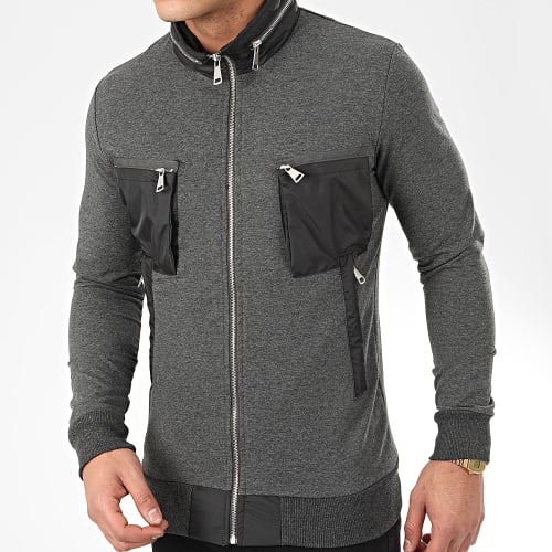 Veste Zippée Capuche F-704 Gris Anthracite Chiné