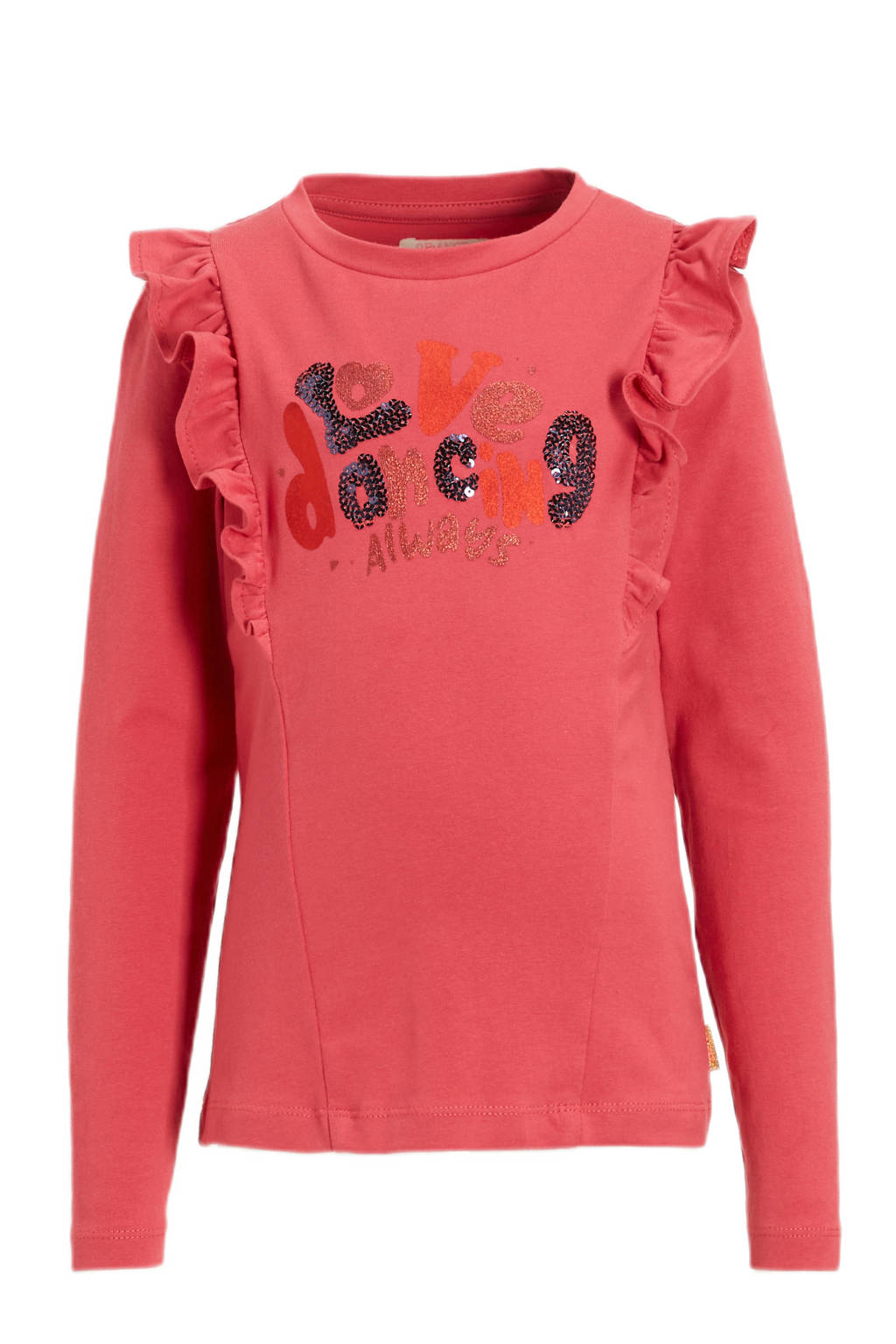 Orange Stars longsleeve Neelke met tekstopdruk roze