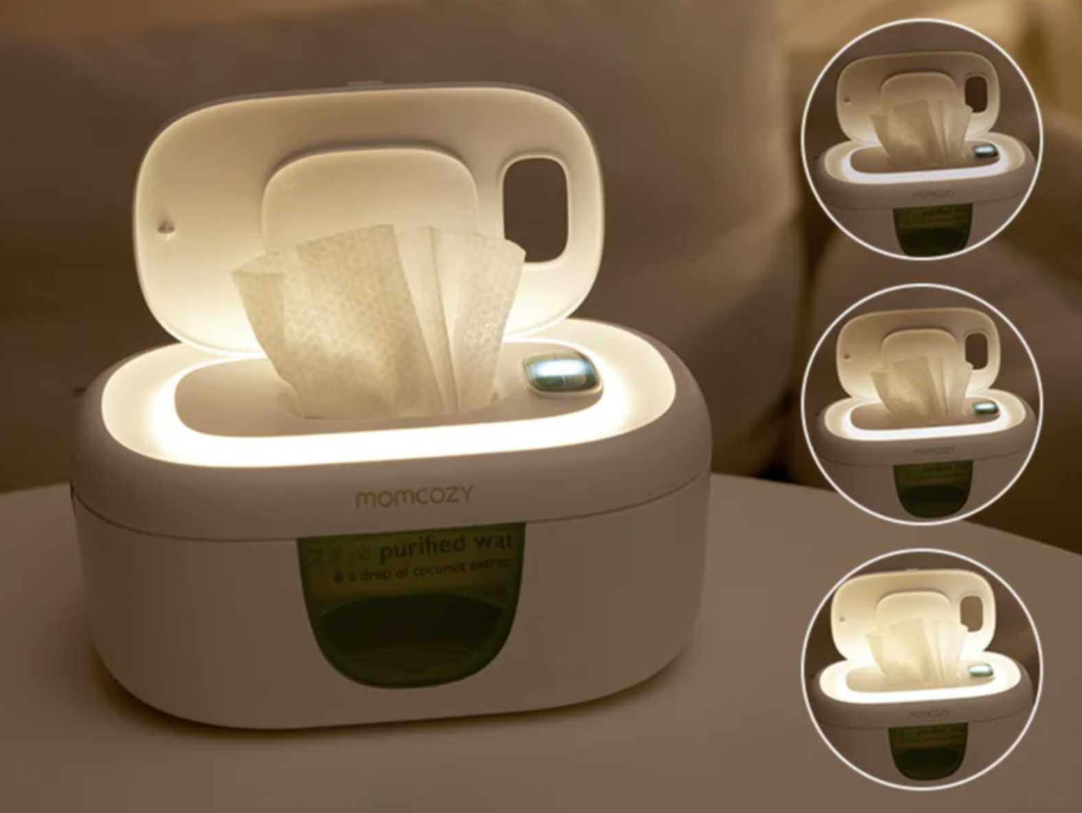 Baby Wipe Warmer Wickel Putz Tücher Feuchttücher Wärmer Inkl. Nachtlicht / Temperatur Stufen (WW004-WH12BA-A) - Weiss