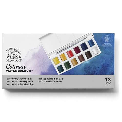 WINSOR & NEWTON Cotman™ Sketcher's Pocket Box, Aquarellfarben-Set mit 12 halben Näpfchen