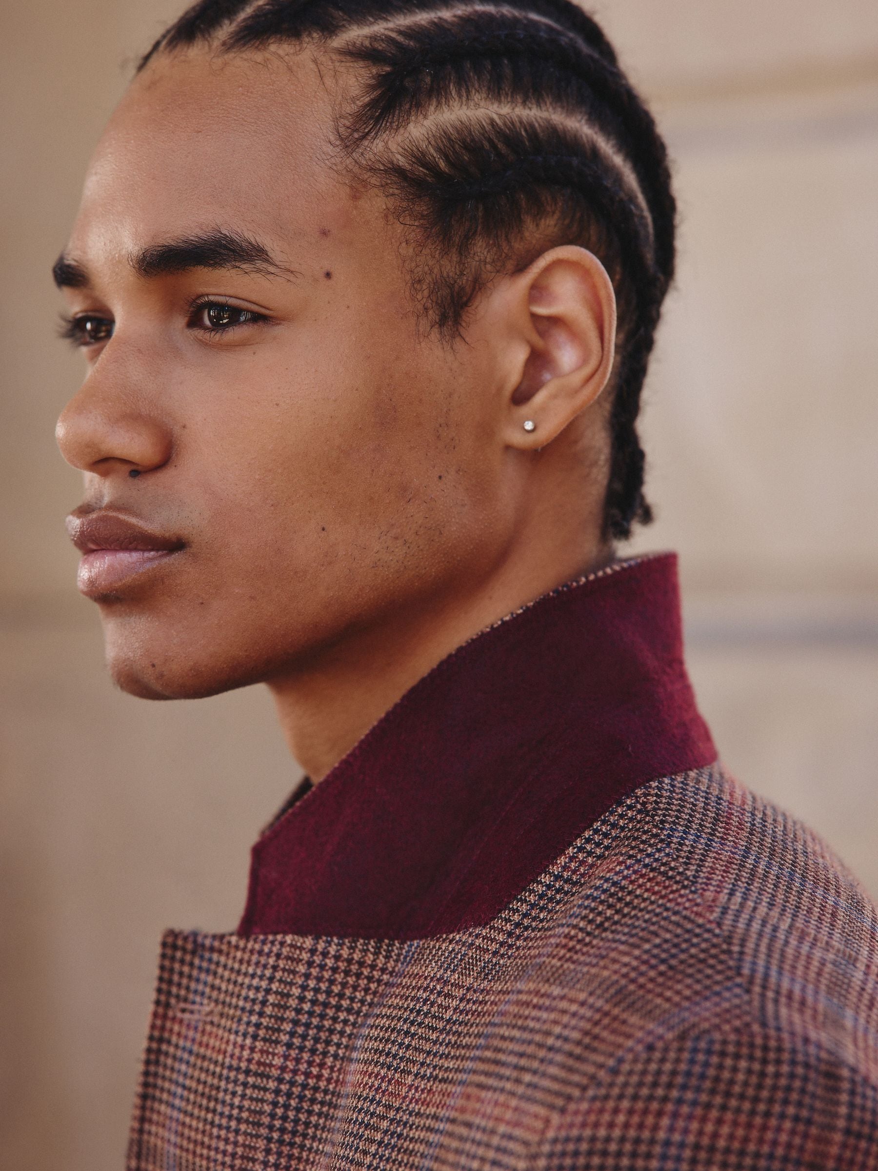 Bruin/rood - Slim fit wolmix geruit pak: jack