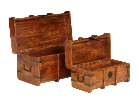 Coffre de rangement 2 pcs Bois d'acacia solide et finition miel
