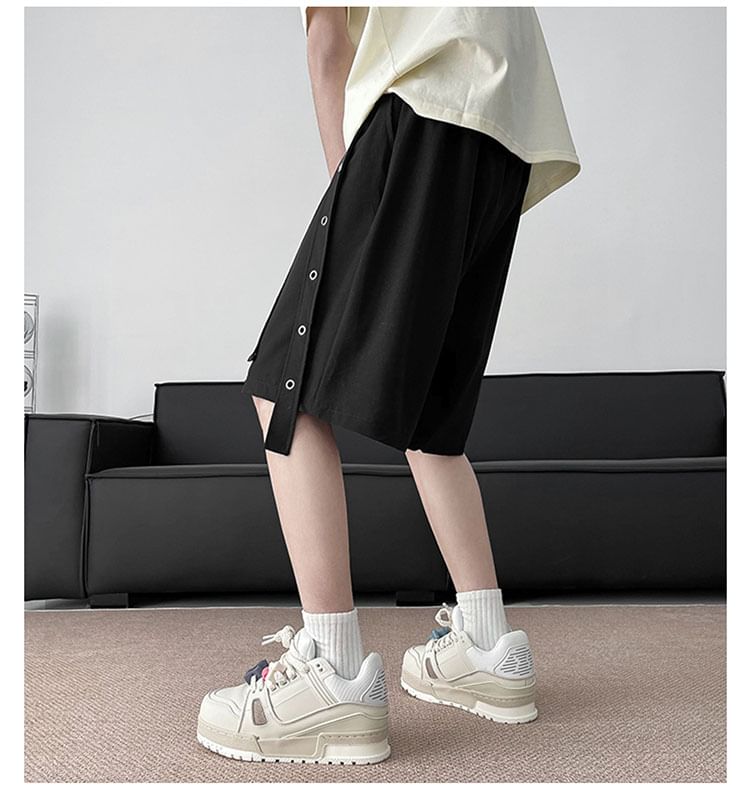 Whyessa - Mid Rise Plain Grommet Shorts