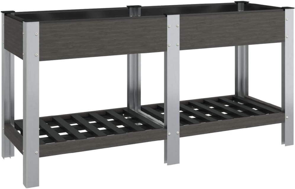 vidaXL Garten Hochbeet Pflanzkasten Blumenbeet Pflanzbeet Gemüsebeet Blumenkasten Gartenbeet Kräuterbeet Pflanzkübel mit Ablage Grau 175x50x75cm WPC