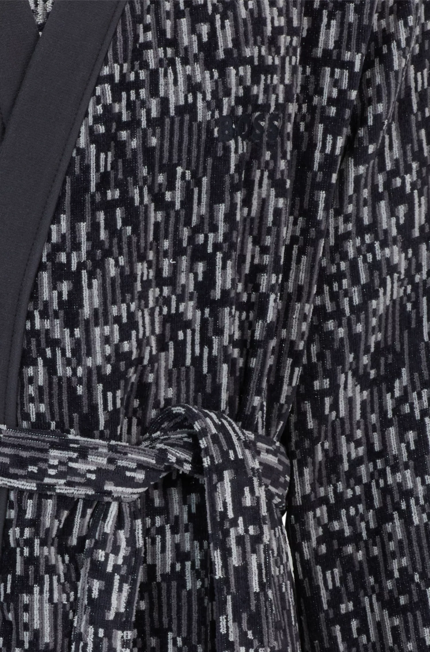 Roupão BOSS em jacquard de algodão preto com logotipo bordado.