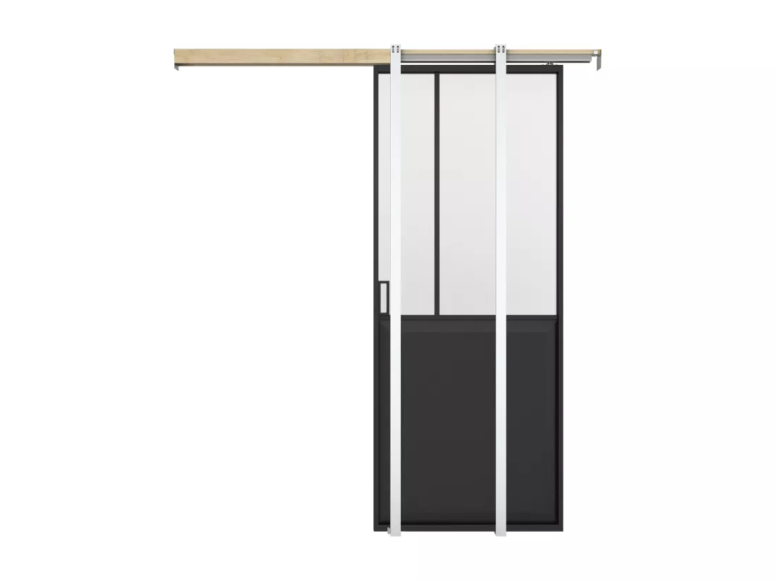 Porte coulissante atelier avec système à galandage - Noir et verre trempé - H205 x L73 cm - ARTISTO II