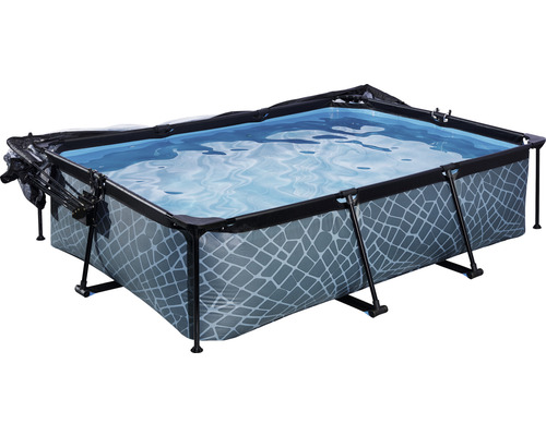 EXIT StonePool rechthoekige opzetzwembadset 300x200x65 cm inclusief patroonfiltersysteem & afdekking, steenlook