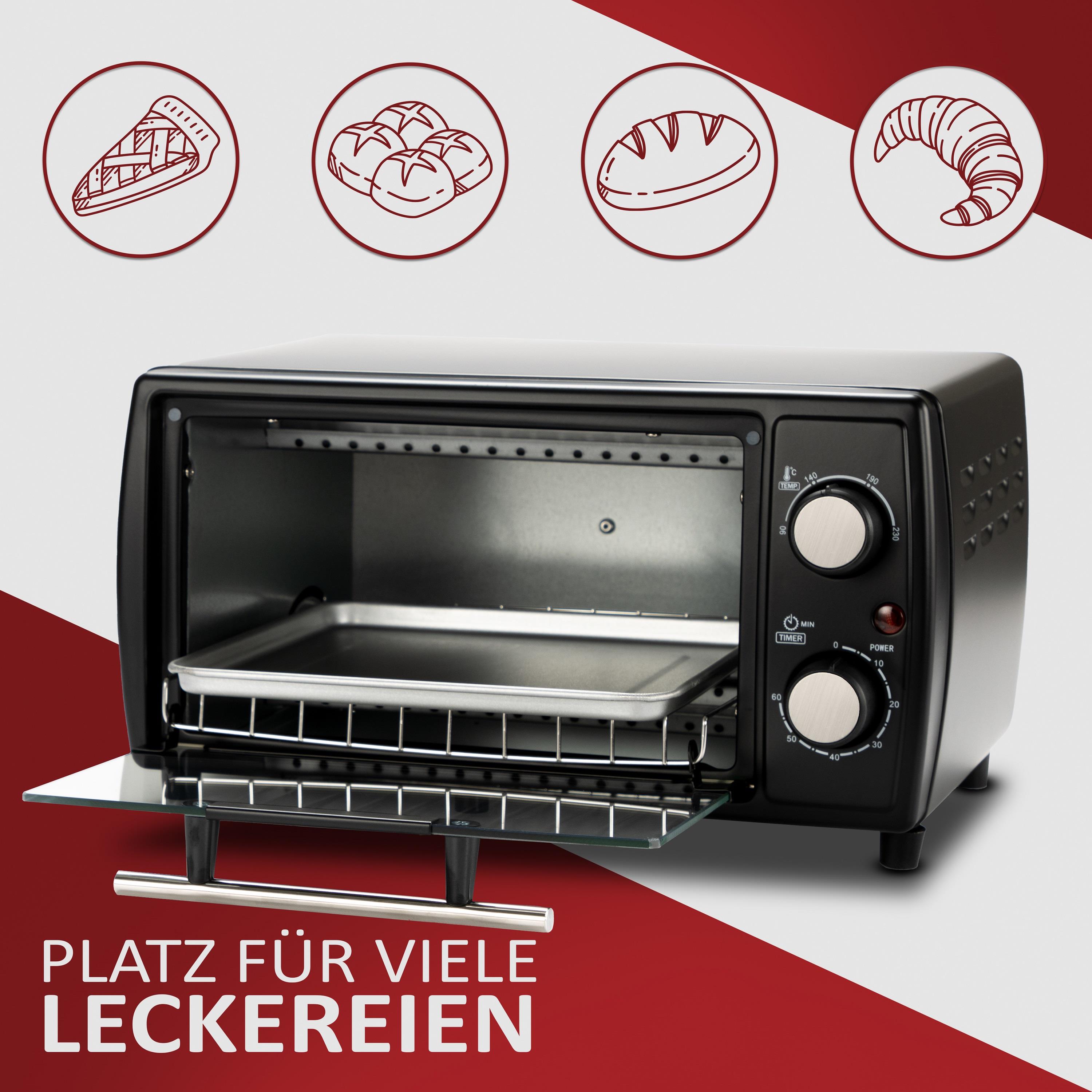 Steinborg Minibackofen 10L Pizzaofen 60 min. Timer 1000W schwarz