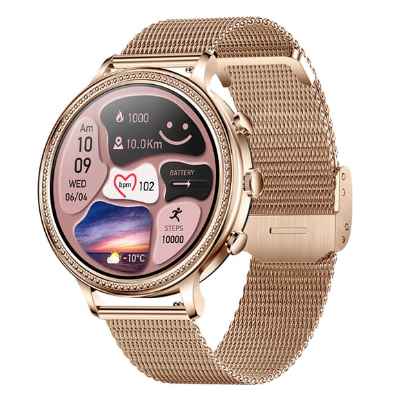 Vanntett elegant Smarwatch for kvinner med to stropper-Helsefunksjoner - Gull