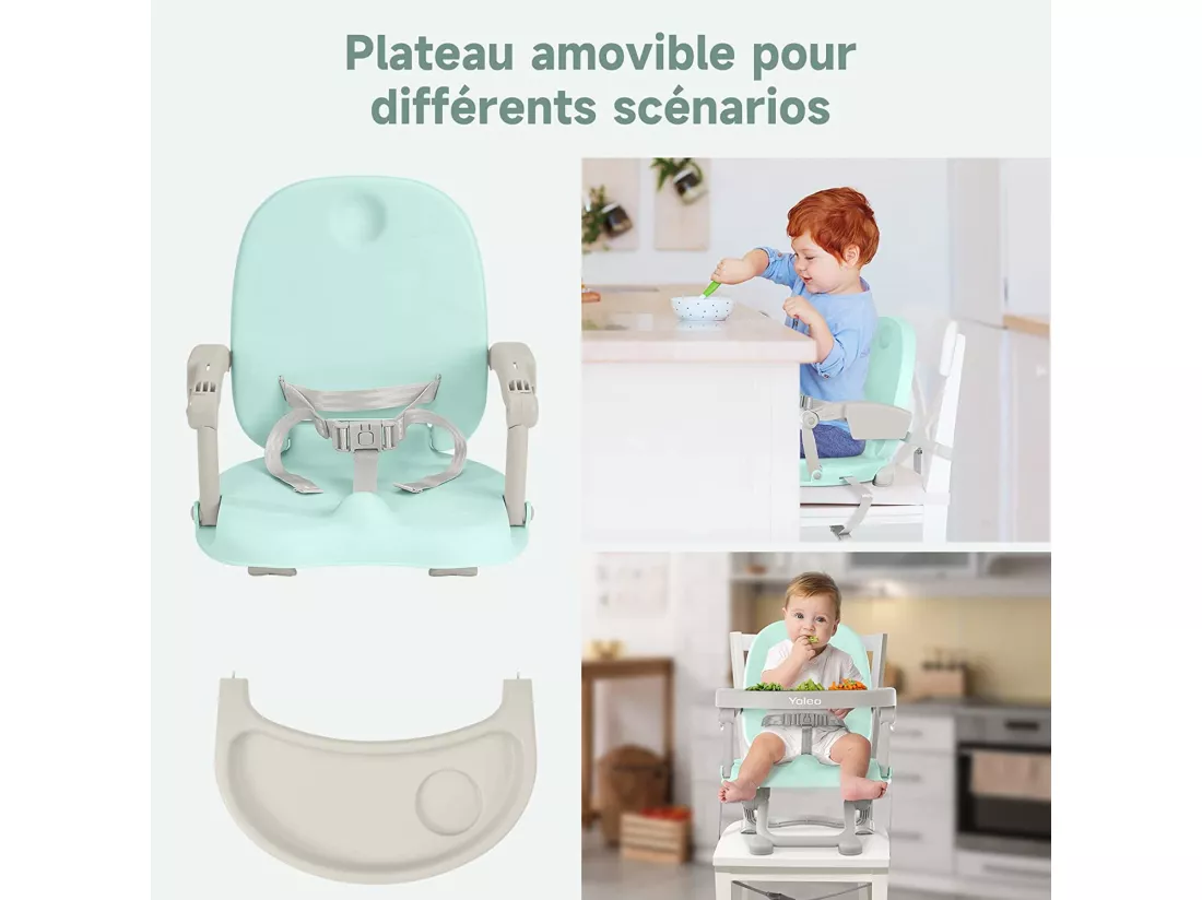 Chaise Enfant Pliable, Chaise Haute Bébé Portable, Rehausseur Siège Bébé, Chaise Repas en Hauteur Réglable, Plateau Amovible, 6 mois à 3 ans, Vert