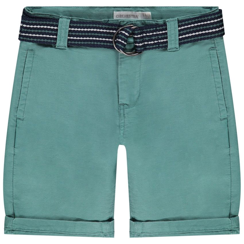 Bermuda en coton avec ceinture rayée à double boucles pour garçon - Kaki