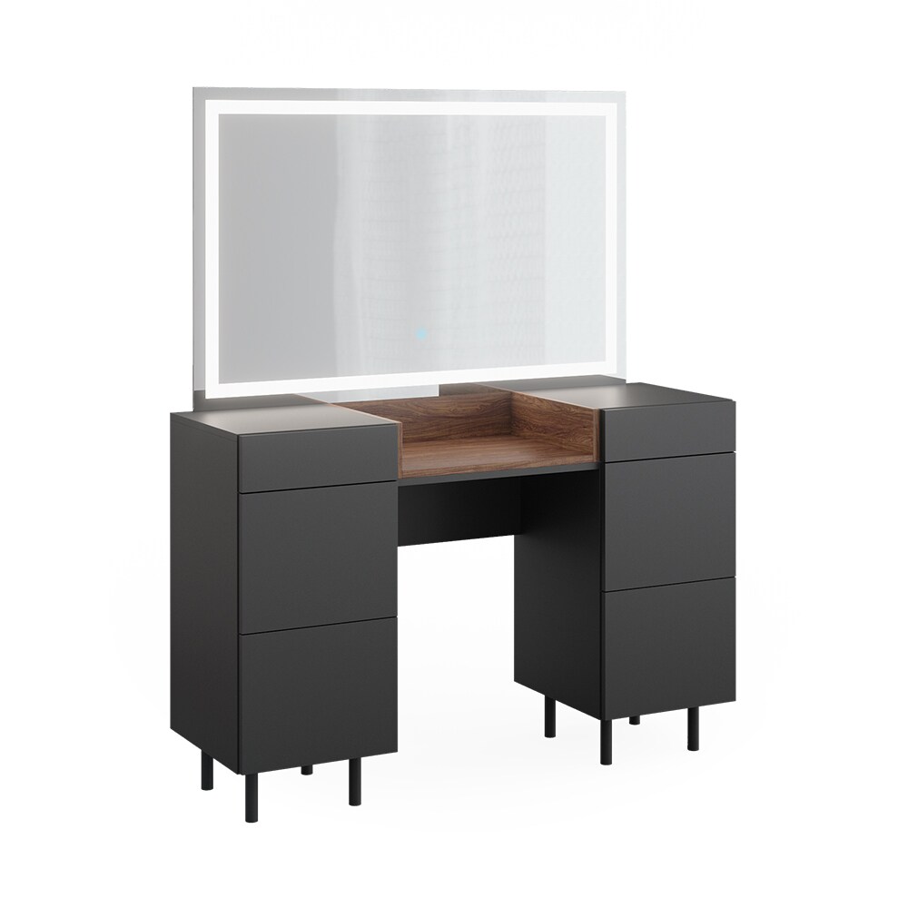 Vicco Schminktisch Anika 120 x 80 cm mit LED-Spiegel, Anthrazit-Walnussbraun, Schlafzimmer