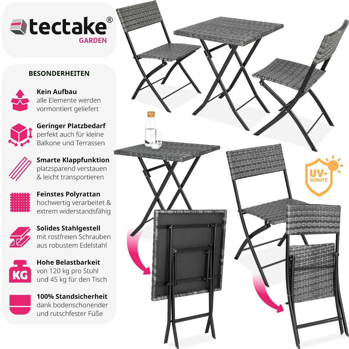 tectake Trevi rotanset voor 2 personen, lichtgewicht