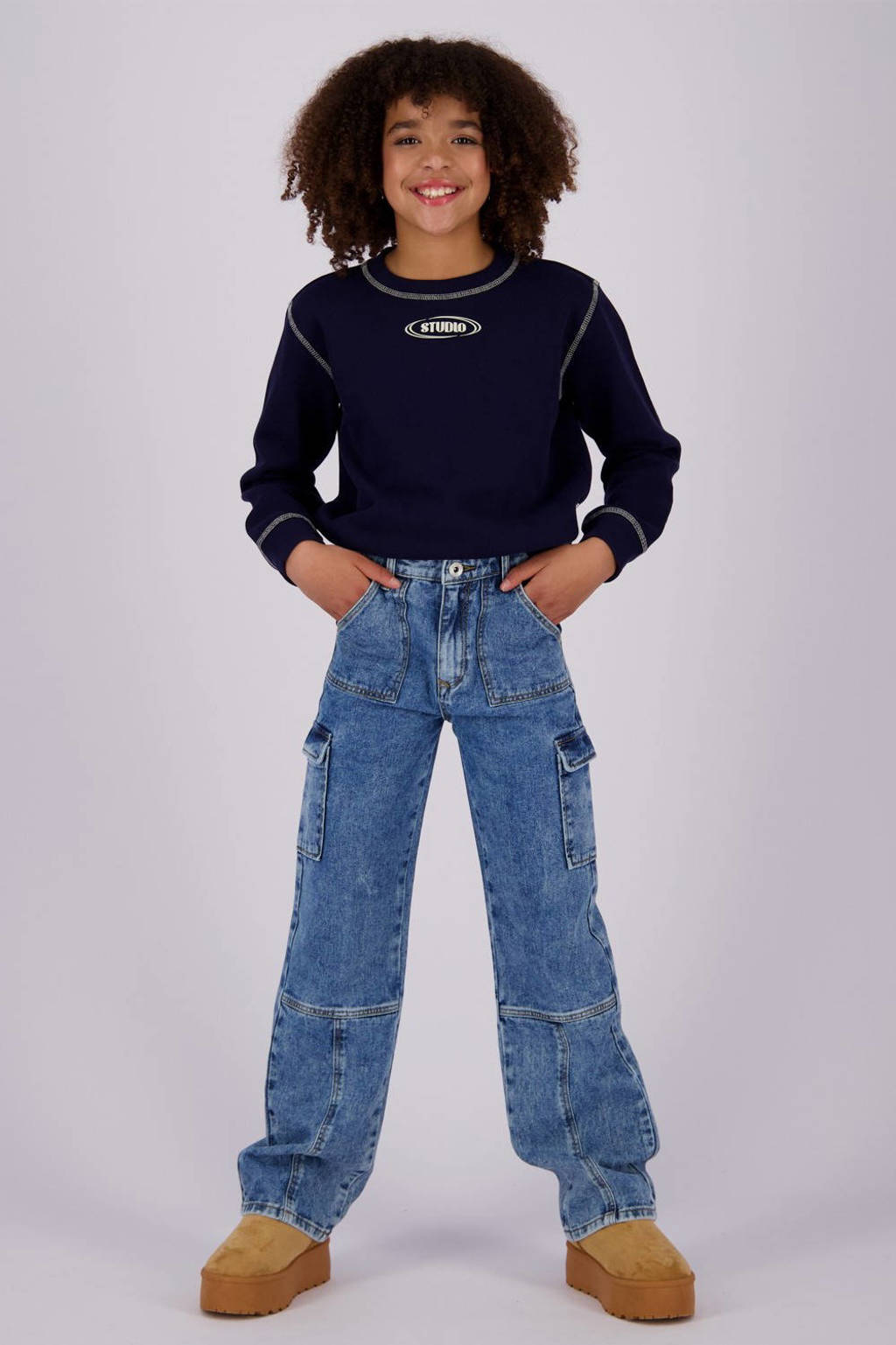 Vingino high waist wide leg jeans Cato Cargo blue vintage