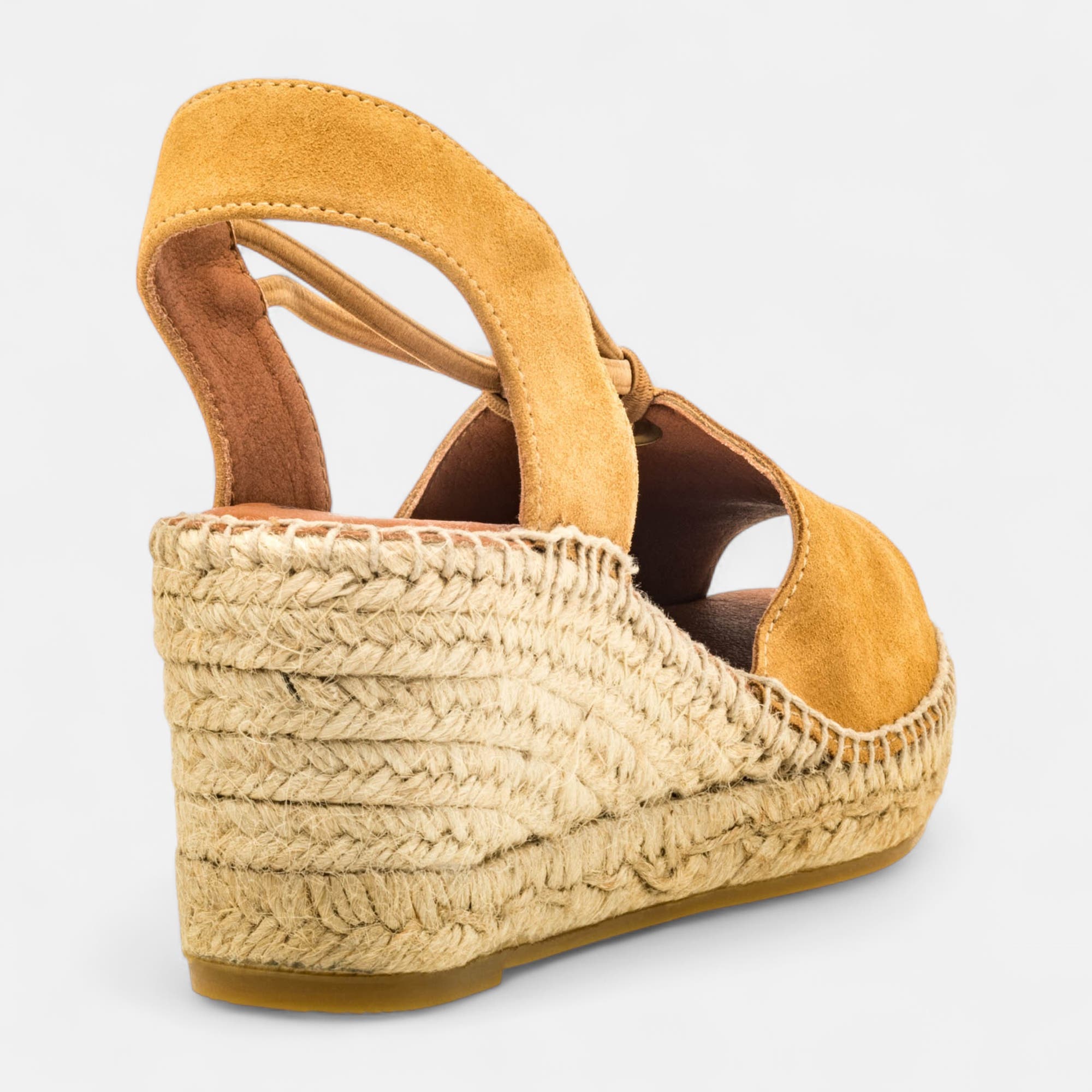 Espadrilles à talon compensé Femme en cuir beige