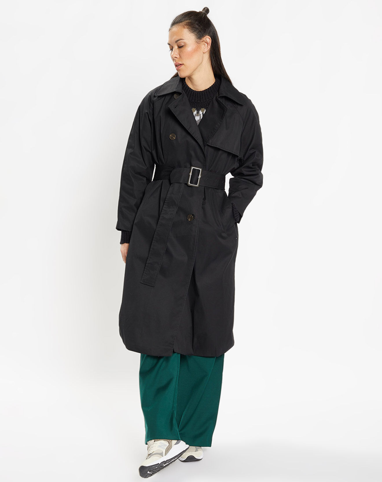 Galeries Lafayette Trench long en Toile de Coton bio Chopin noir