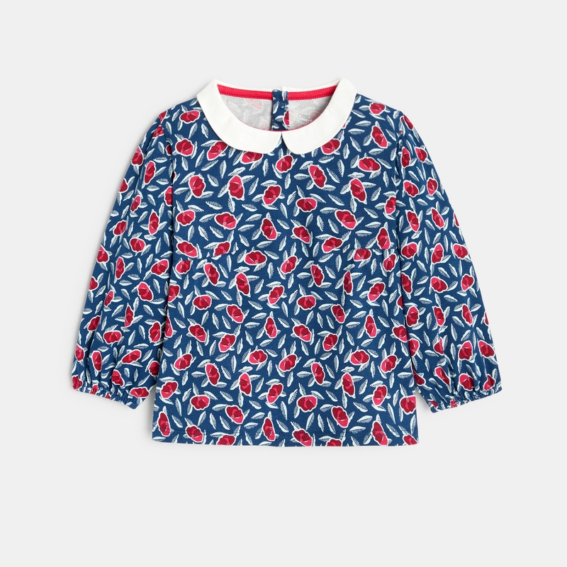 Blouse fleurie à petit col rose bébé fille