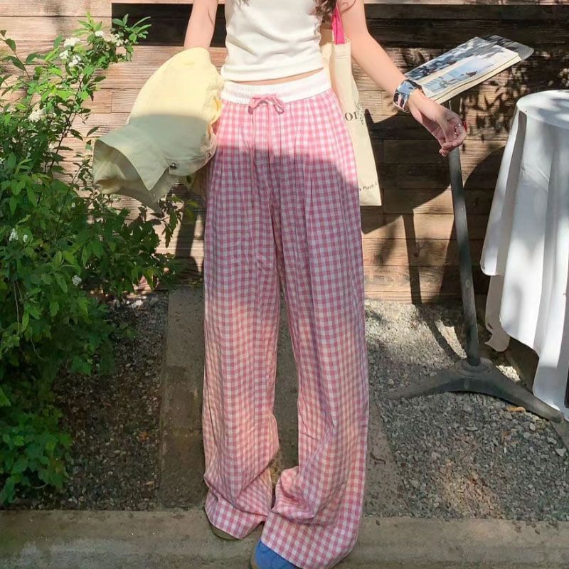 Inchioh - High Rise Gingham Wide Leg Pants