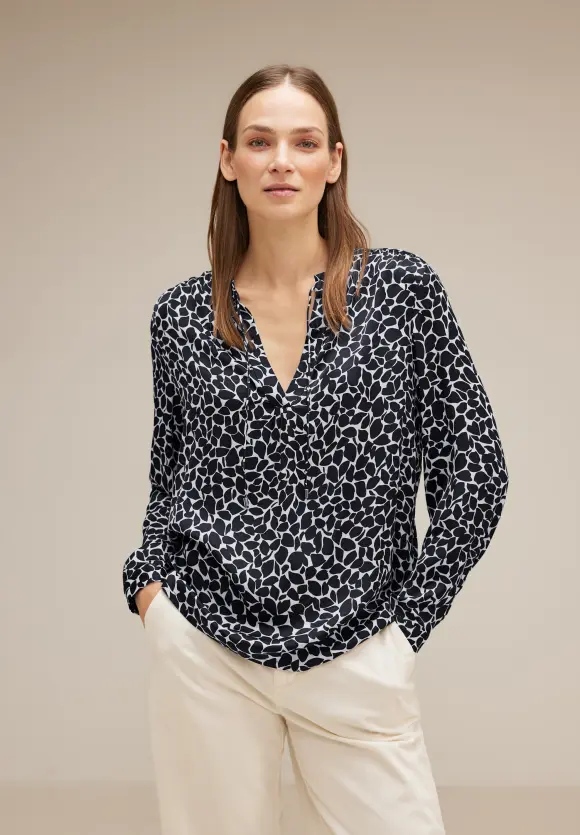 Minimalmuster Satin Bluse - deep blue
