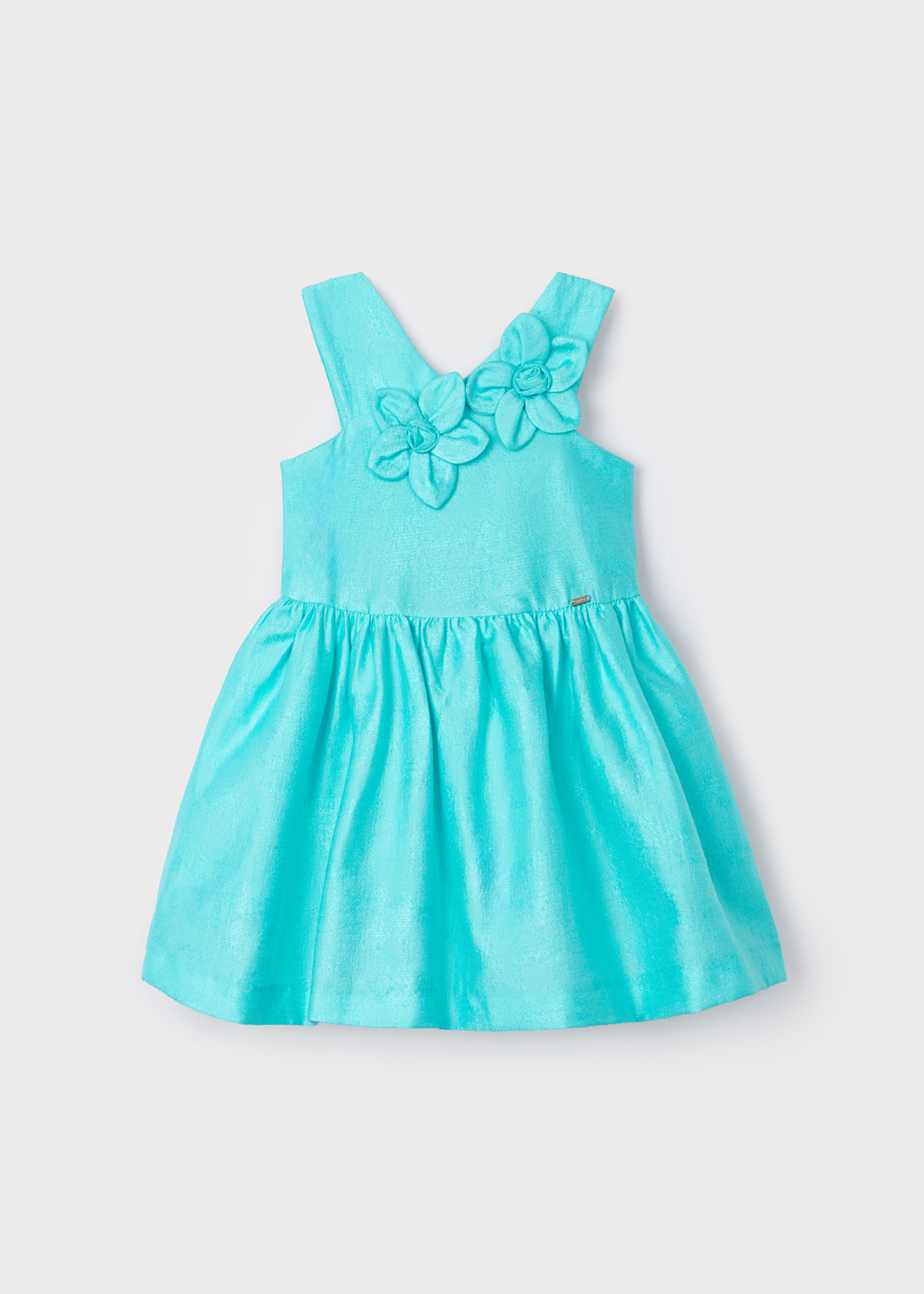 Vestido nude de linho com relevo floral para meninas