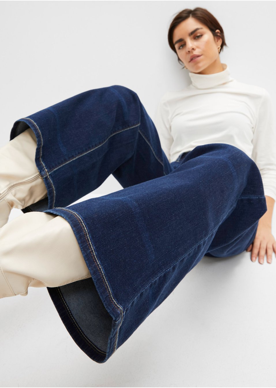 Jean extensible avec taille confortable, jambes extra larges