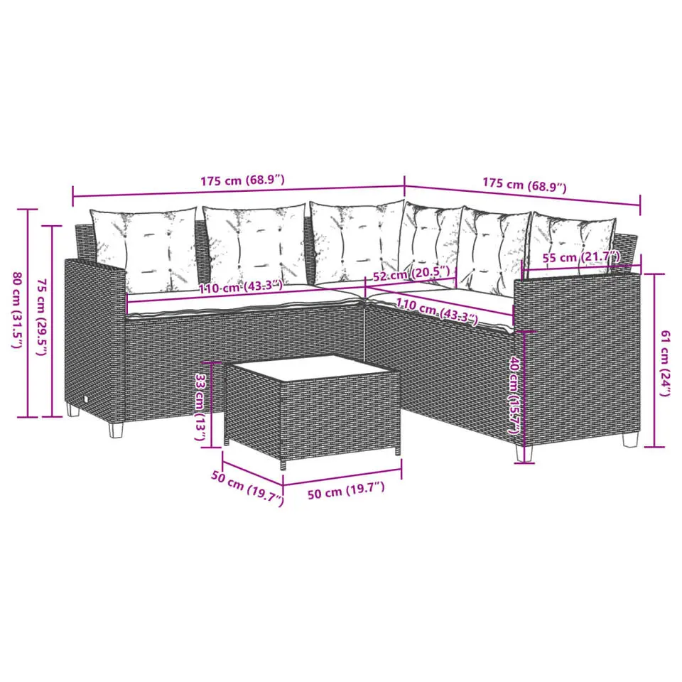 vidaXL - loungeset - Zwart - Poly rattan