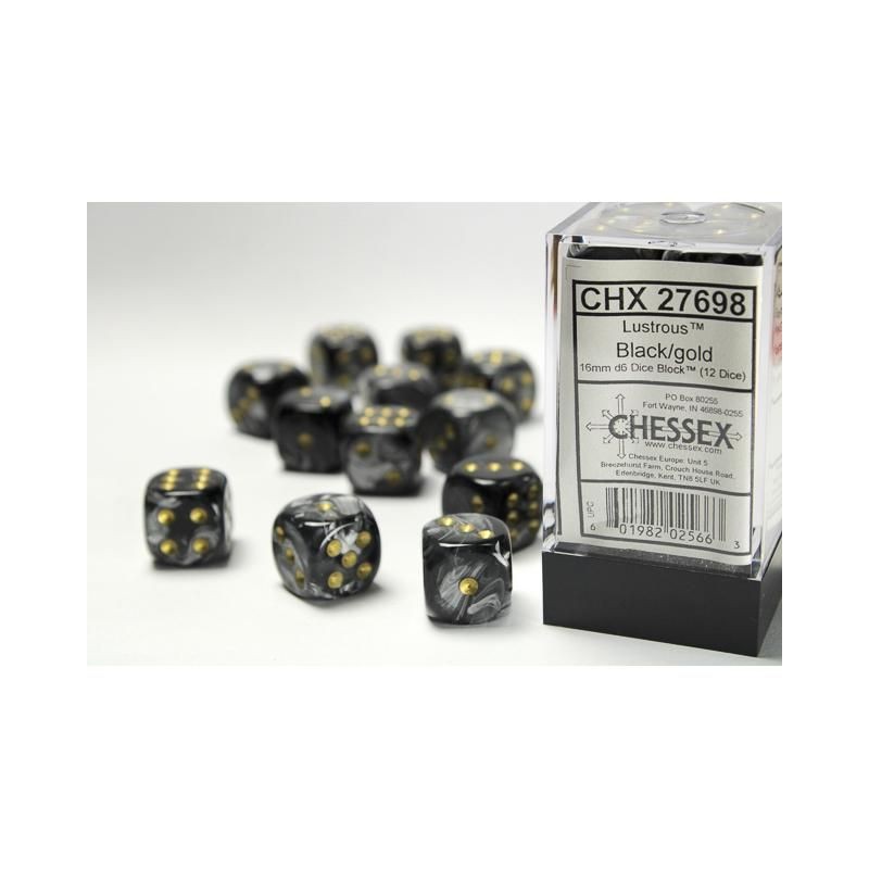 Pack de 12 dés D6 * lustrous * NOIR