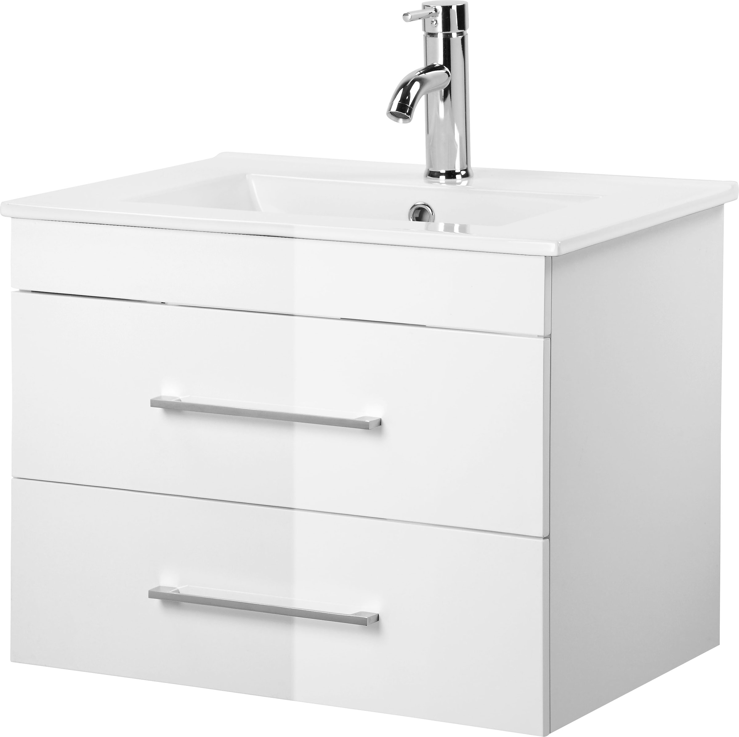 welltime Waschtisch »Florenz Badschrank Badmöbel inkl. Waschbecken« Komplett-Set,  Waschplatz mit 2 Auszügen und Softclose Breite 60cm