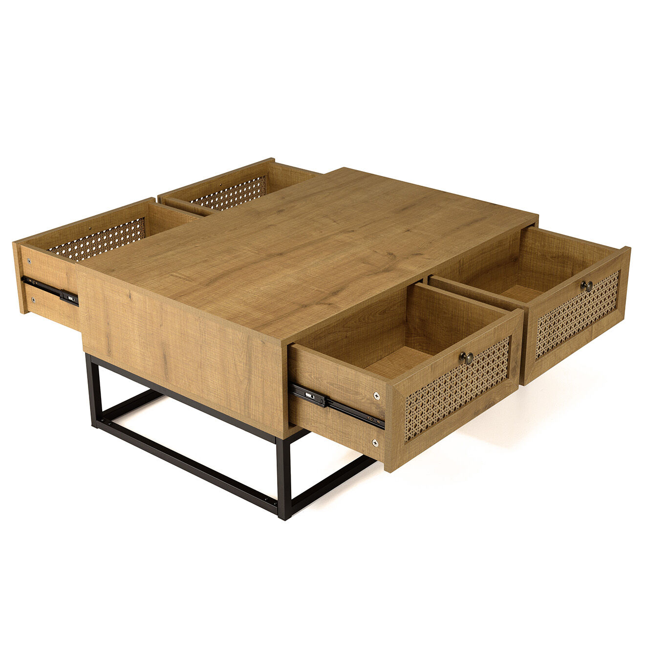 Macabane Table basse 4 tiroirs rotin marron - 90x60x40 cm