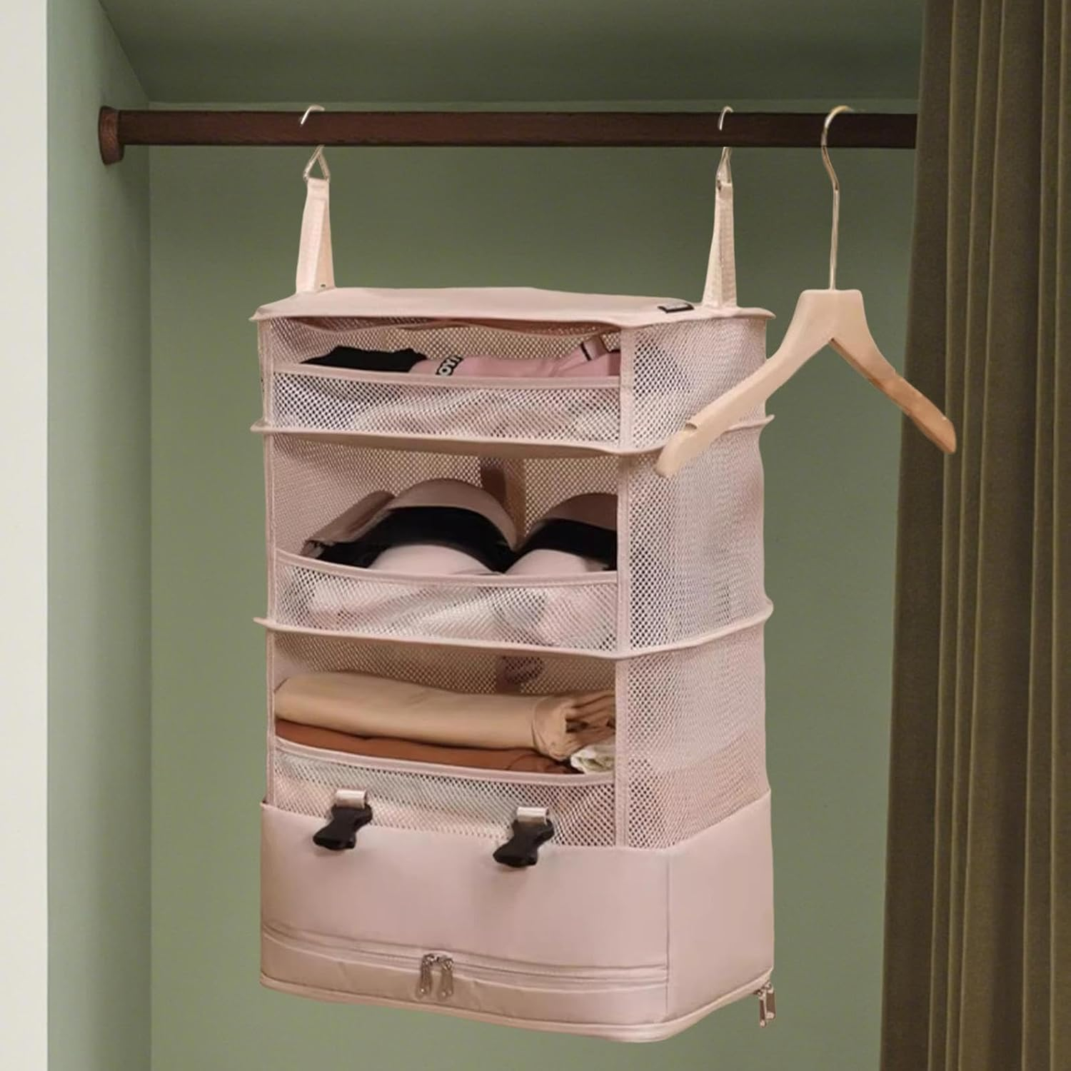 (52x37cm) Hängende Kleidungs Aufbewahrungstasche Faltbarer Reise Organizer Necessaire Bag - Rosa