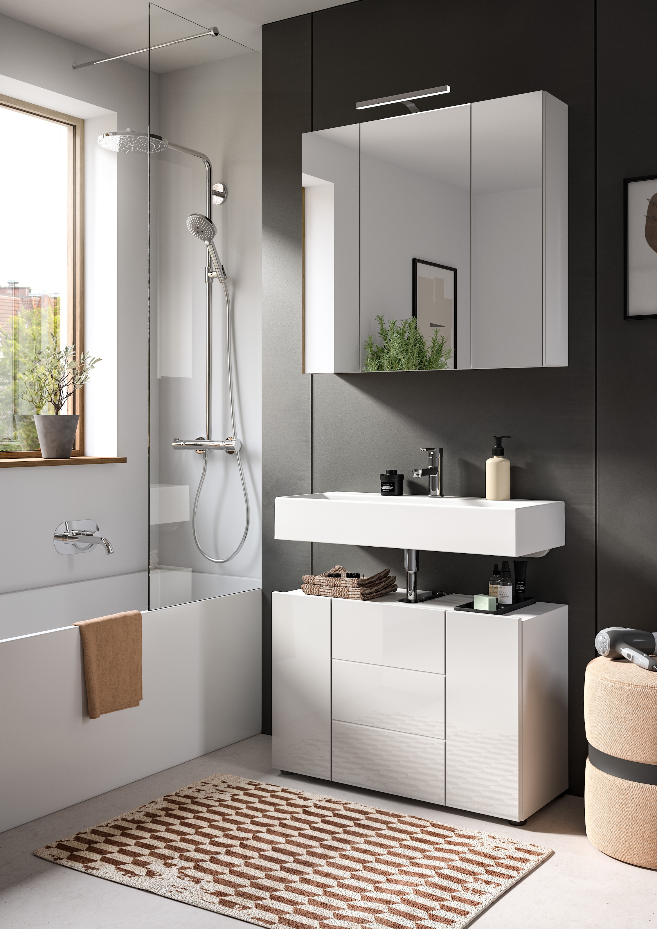 welltime Waschbeckenunterschrank »BIEL, TOPSELLER!, Breite 82 cm, 3 Türen, 2 Böden, mit Siphonausschnitt« 1 Stk. tlg. Badmöbel, Badschrank, Schrank, Unterschrank, Bad, Badezimmer