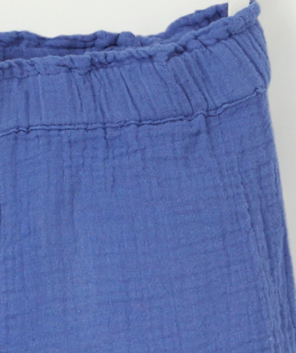 PANTALON FLUIDE ÉVOLUTIF BLEU EN GAZE DE COTON