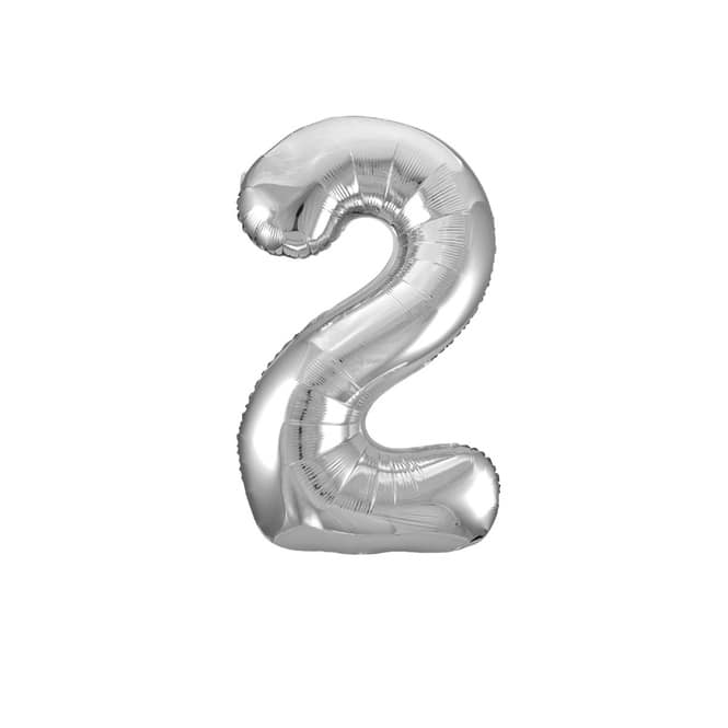 Minifolienballon Zahl 2 silber - ca. 40 cm