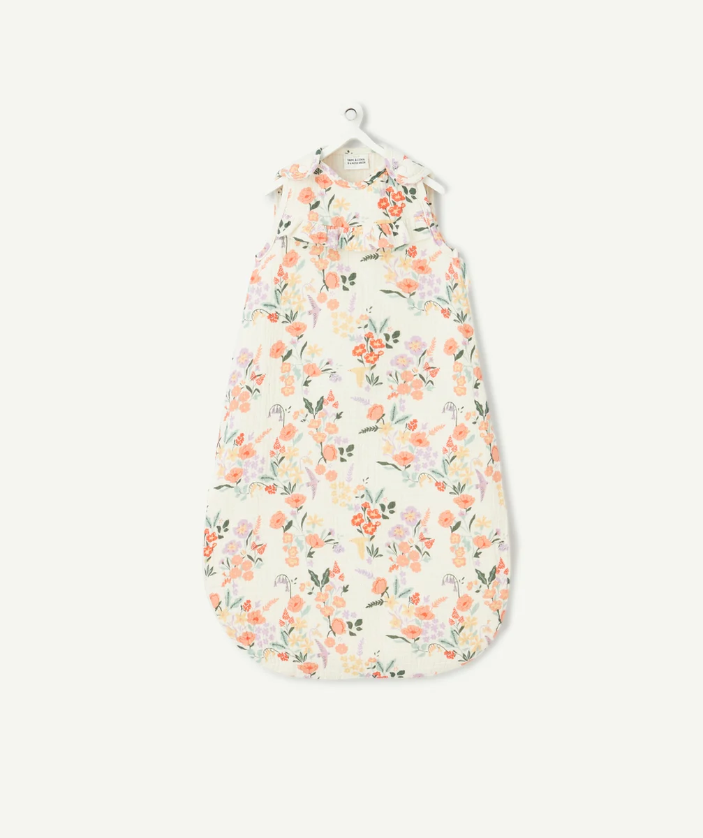 GIGOTEUSE BÉBÉ EN COTON BIO ÉCRU IMPRIMÉ FLEURI ET VOLANTS