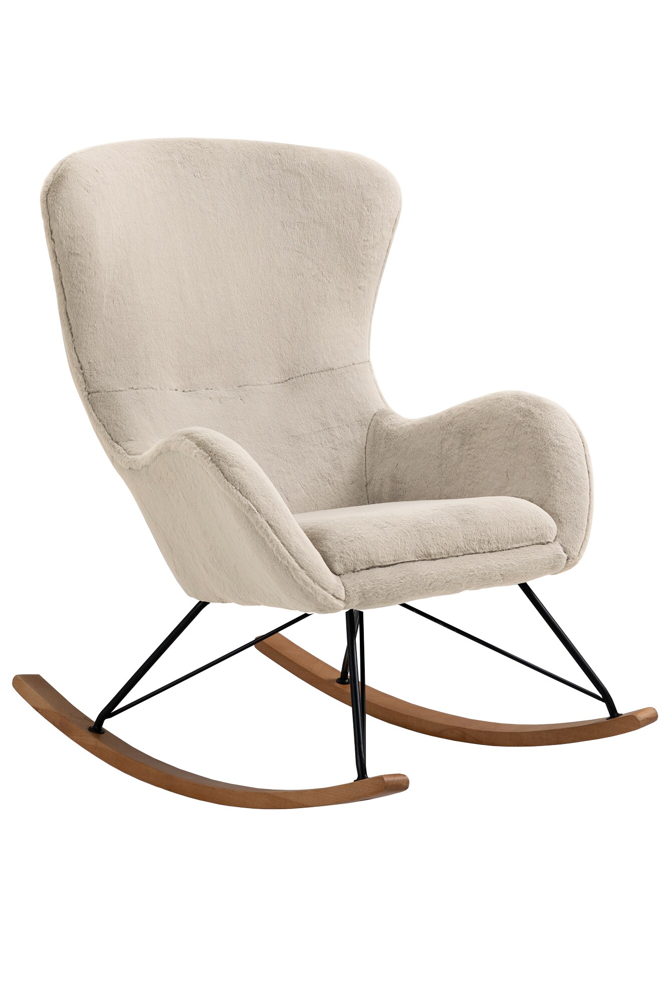 Schaukelstuhl Lammfelloptik beige Schwingstuhl Schwingsessel Schaukelsessel