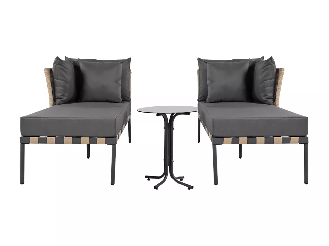 Bain de soleil - canapé de jardin - chaise longue de jardin démontable et modulable - en fer galvanisé et Rotin - 2 places - Gris