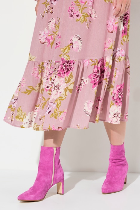 Midikleid, A-Linie, Blumenmuster, Rüschenkragen