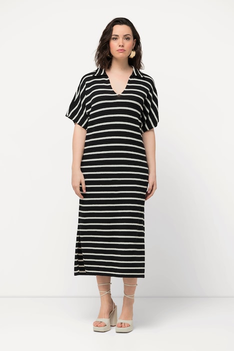Strick-Midikleid, Ringel, Hemdkragen, Halbarm