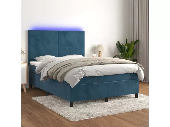 Sommier tapissier matelas et LED Bleu foncé 140x190 cm Velours
