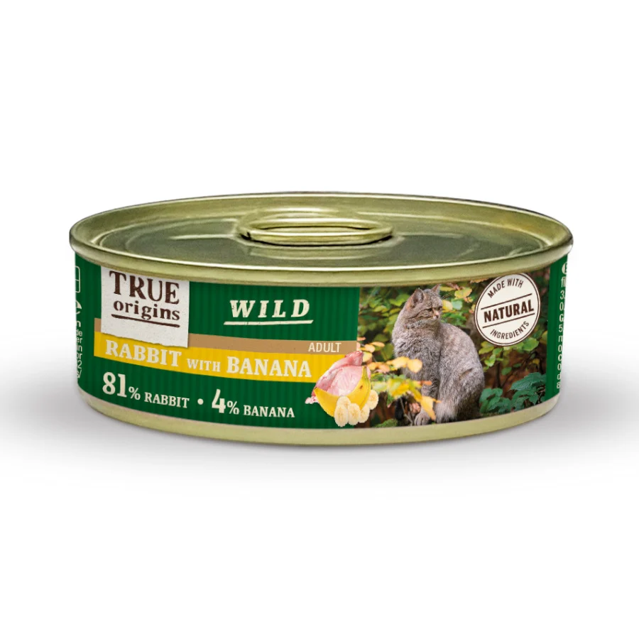 Lata de 85g de True Origins Wild Adult Rabbit and Banana para gatos