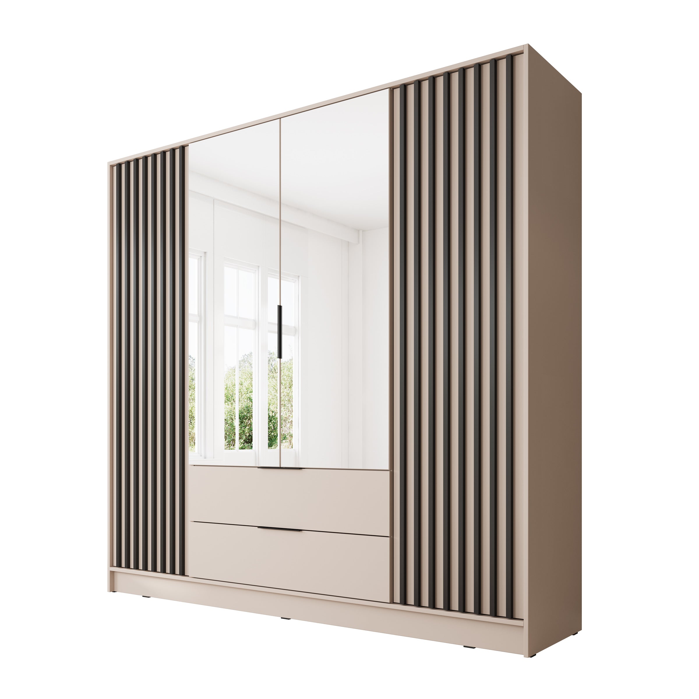 Nairobi - Kledingkast met spiegel - Beige/zwart - 206x51x200 cm