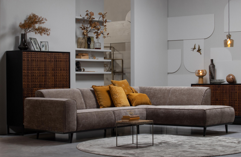 WOOOD Statement hoekbank rechts rib taupe