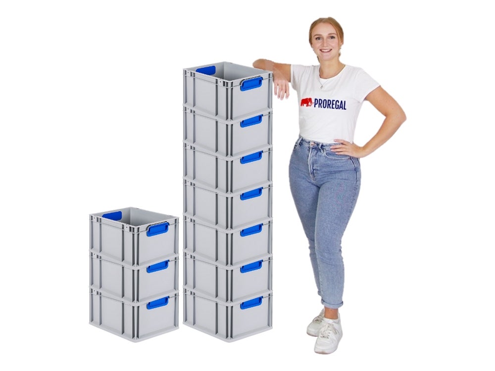 PROREGAL Eurobox Nextgen Kleur HxBxD 22 x 30 x 40 cm 20 liter Handgrepen Blauw Gesloten Gladde Bodem Euro Container Transportbox