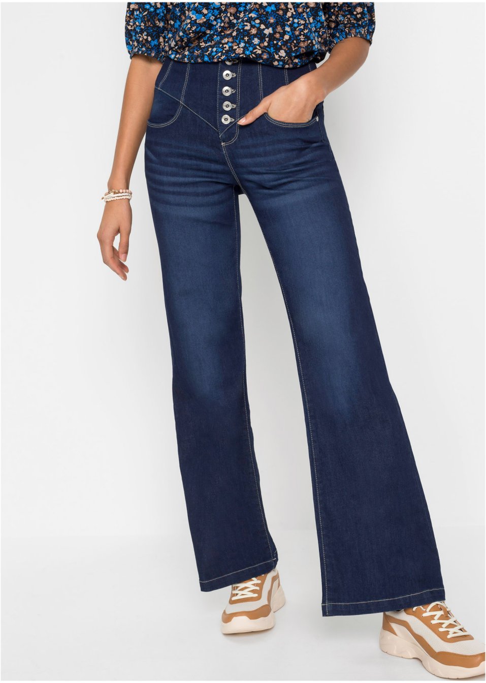 Jean flare taille haute avec polyester recyclé