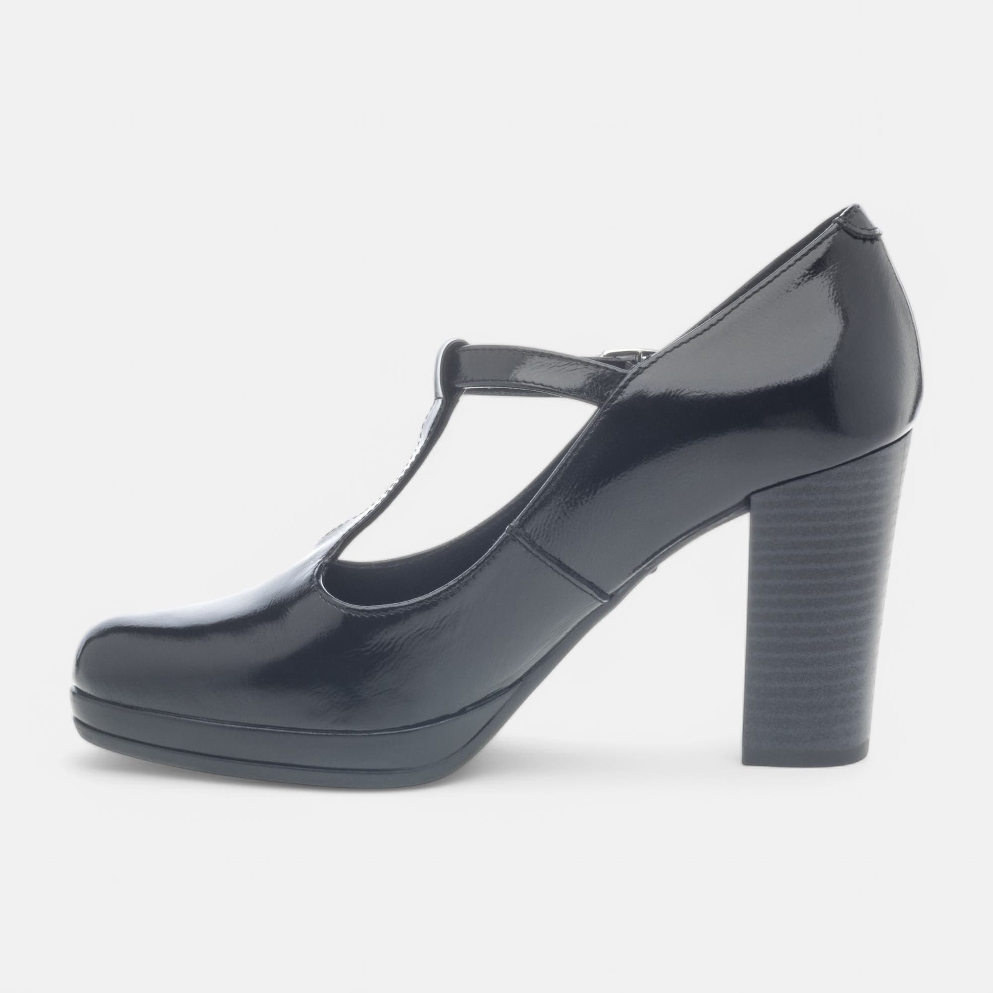 Babies à talon Femme en cuir noir vernis